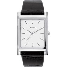 Bulova 96a23 Mens Strap Collection Black Leather Silver Analog Watch