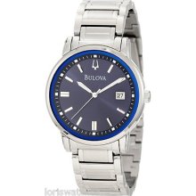 Bulova 96b160 Men's Highbridge Stainless Steel Quartz Watch With Blue Dial