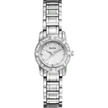 Bulova 96R156 Womens Stainless Steel Quartz White Dial Diamond Bezel