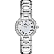 Bulova 96r159 Ladies Fairlawn 20 Diamonds Mother Of Pearl Stainless Steel Watch