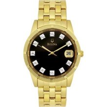 Bulova 97f44 Diamond Accented Gold Tone Black Dial Date Men's Watch