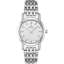 Bulova Ladies` Round Stainless Dress Bracelet Watch With Silver Dial