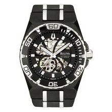 Bulova Men`s Black Mechanical Watch With Skeleton Dial