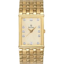 Bulova Men's Gold Tone Dress Champagne Dial Diamond Markers 97F52