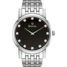 Bulova Men's Stainless Steel Band with Black Dial Watch