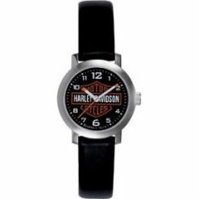 Bulova Women`s Harley-davidson Leather Strap Watch W/ Black Dial