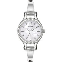 Bulova Women's 96L128 Crystal Bangle Mother-Of-Pearl Dial Watch