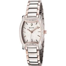 Bulova Women's Diamond White Patterned Dial Two Tone