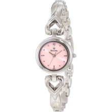 Bulova Women's Open Heart Bracelet Pink Dial Stainless Steel Watch 96p136