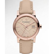 Burberry Check Stamped Leather Strap Watch - Nude