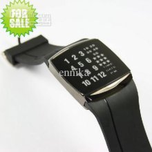 Calendar Led Bracelet Leather Watch Trendy Black Digital Wrist Watch