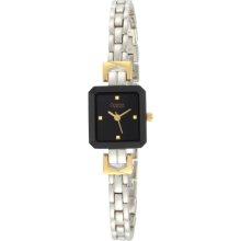 Caravelle Ladies Black Gem Cut Watch - Two-Tone - Thin Bracelet 45L117