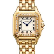 Cartier LNIB Panthere 18K Gold Original Factory Diamond Bezel Watch Size NS