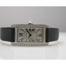 Cartier Tank Americaine 18k White Gold Ladies Diamond Bezel Watch Wb707331 Small