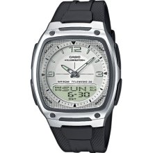 Casio Aw-81-7Aves Gents Watch Quartz Analogue White Dial Black Leather Strap