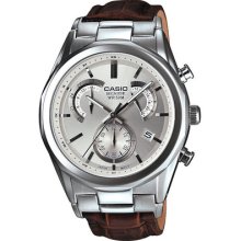 Casio Beside Brown Leather Chronograph Silver Dial Dress Watch Bem509l-7a