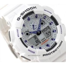 Casio G-shock, Analog Digital, Magnetic Resist, Large, White, Ga100a Ga-100a-7a