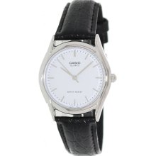 Casio Men's Core MTP1094E-7A Black Leather Quartz Watch with White Dial