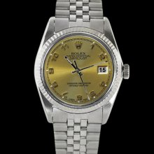 Champagne Arabic dial SS jubilee bracelet fluted bezel rolex men watch datejust