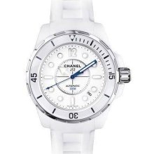 Chanel J12 Marine White Ceramic 38 MM White Rubber Unisex Watch - H2560