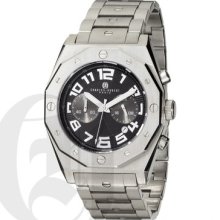 Charles Hubert Stainless Band Blk Dial Men's Chrono Watch 3764-b $234.95 Retail