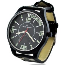 Charles Raymond Mens Black Genuine Leather Round Driving Watch