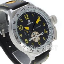 Chic Yellow Maker Tourbillon Automatic Mechanical Sport Leather Men Wrist Watch