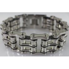 Chopper Motorcycle Chain Bracelet Stainless Steel Black Silver 1 Inch Wide