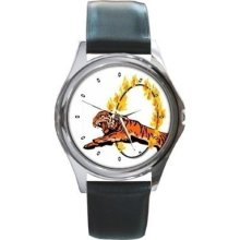 Circus Tiger Ring Of Fire Art Unisex Round Wrist Watch