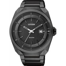 Citizen Eco-drive Black Steel Stealth Date Xl Dress Watch Aw1015-53e Aw1018-55e