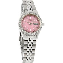 Citizen Eco-Drive Ladies Silhouette Crystal Pink Day/Date Dress Watch EW3170-69X