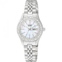 Citizen Eq0530-51d Ladies Silver Tone Quartz Watch-mother Of Pearl Dial-100%