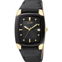 Citizen Mens Eco-Drive Black Dial Gold Toned Watch