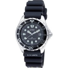 Citizen Men's Eco-Drive Professional Diver Black Rubber Strap Watch (Stainless steel 43mm, black dial)