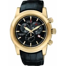 Citizen Men's Quartz Watch With Black Dial Chronograph Display And Black Leather Strap At0553-13E