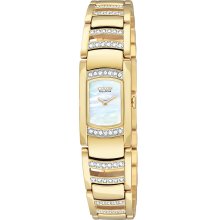 Citizen Womens Eco-Drive Silhouette Crystal Stainless Watch - Gold Bracelet - Pearl Dial - EG2732-51D