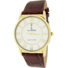 Classic Men's Le Chateau Leather Band Watch With Genuine Diamond 7070m-wht