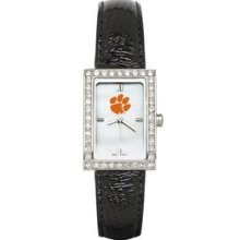 CLEMSON UNIV LADIES ALLURE WATCH BLACK LEATHER STRAP