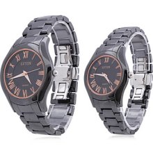 Couple Style Ceramic Analog Quartz Wrist Watch (Black)