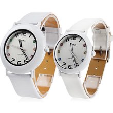 Couple Style Unisex PU Analog Quartz Wrist Watch (White)