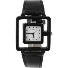 Creative Square Shape Stainless Steel Wrist Watch (White Dial) - Black - Metal