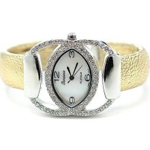 Crystal Mother of Pearl Face Gold Cuff Trendy Fashion Watch