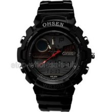 Crystal Plastic Fashion Gift Digital Multi-fonction Sport Wristwatch Black