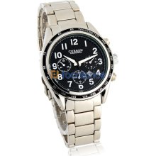 CURREN 8018 Men's Round Dial White Stainless Steel Strap Watch with Calendar (Black)