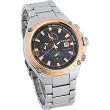 CURREN 8042 Round Dial Steel Band Men's Wrist Watch with Calendar (Golden)