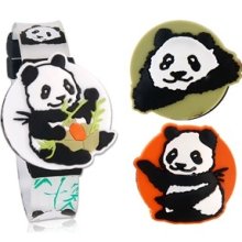 Cute Panda Design Round Dial Digital Watch with Replaceable Cover (Black & White