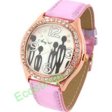 Cutie ET Coie Crystal Faced Pink Strap Quartz Watch