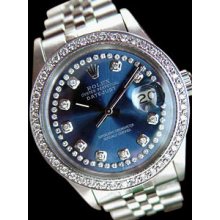 Date just rolex mens watch blue diamonds dial bezel