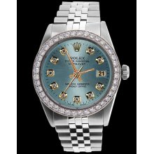 Datejust men watch jubilee SS rolex bracelet blue diamond dial bezel