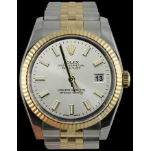 Datejust rolex gents watch fluted bezel white stick dial SS & gold jubilee